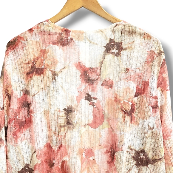Alfred Dunner Peach and Beige Floral Print Knit Open Cardigan Size XL - Picture 6 of 8